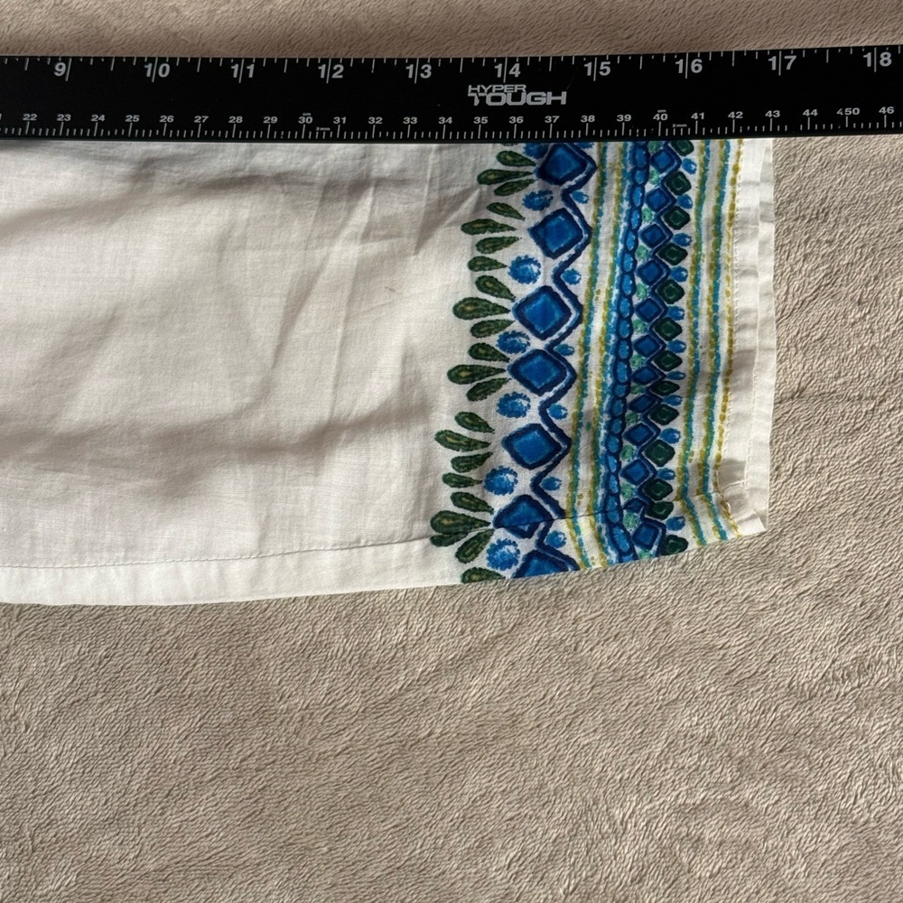 Chico's White Embroidered Cotton Boho Tunic Top Blue Embellished Beaded Size M - Picture 12 of 14